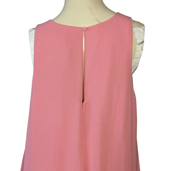 Halston sleeveless pink shirred front Georgette dress size 14 - Picture 7 of 11
